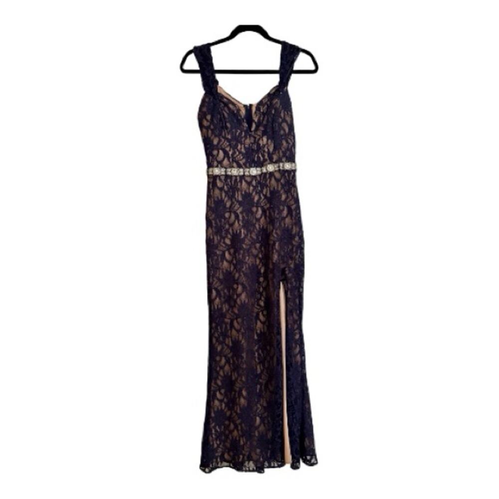 City Triangles Navy Lace Formal Maxi Dress.